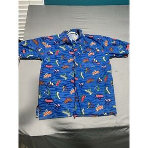 VTG Gottex Men's Blue Button Up Beach Chair Print L‎
